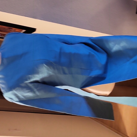 Blue Maxi Long Sleeve Double Maxi Slit Dress Crew Neck - Picture 3 of 9